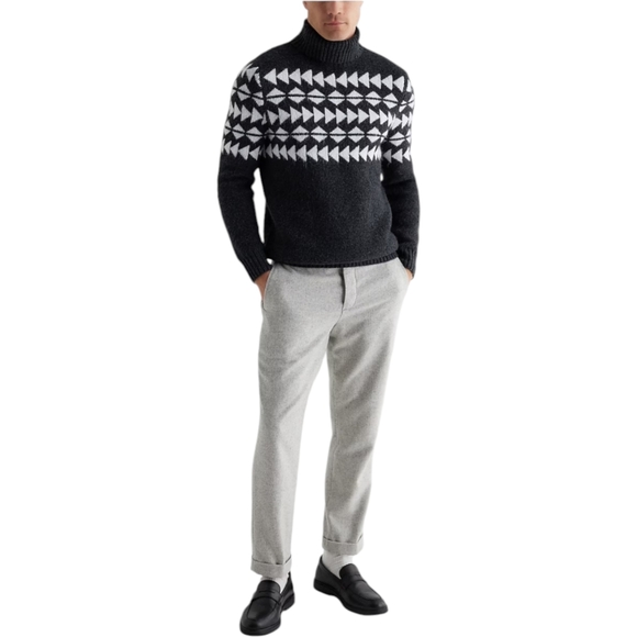 Express Mens Textured Fair Isle Turtleneck Sweater Charcoal Gray Size Large - Picture 2 of 6